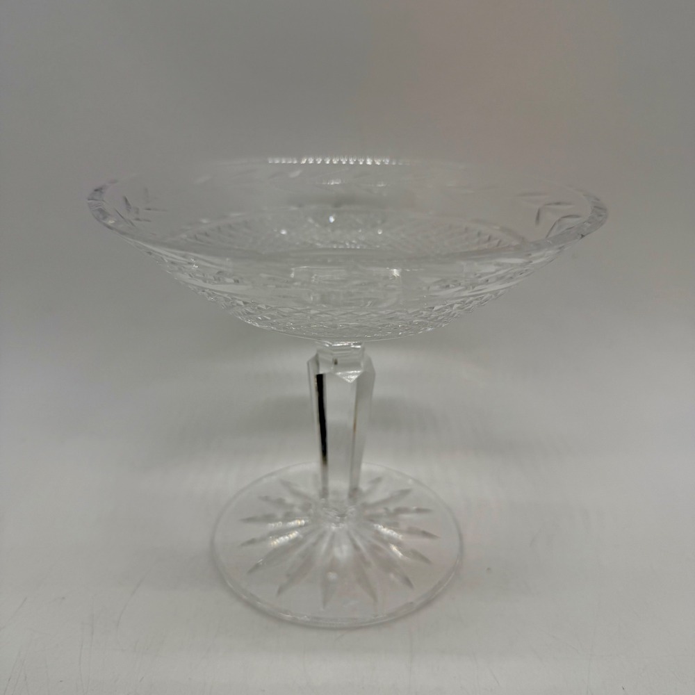 Vintage Cut Crystal Footed Dessert Bowl Starburst Base Candy Dish Clear Glass
